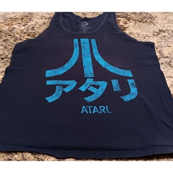 Large Atari Mens Sleeveless Shirt Blue W/ Discoloration On Back - Picture 1 of 4